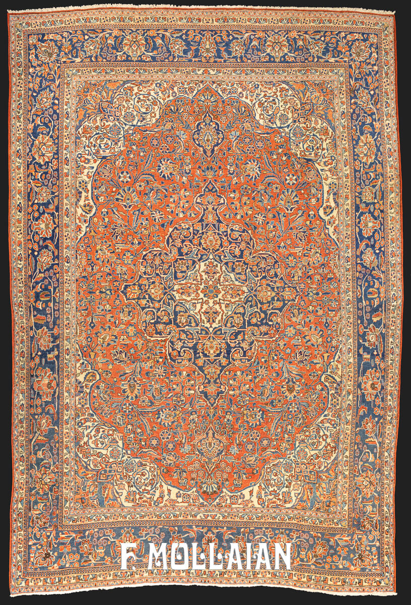 Antique Kashan Rug Rust/Blue Color n°:47558592